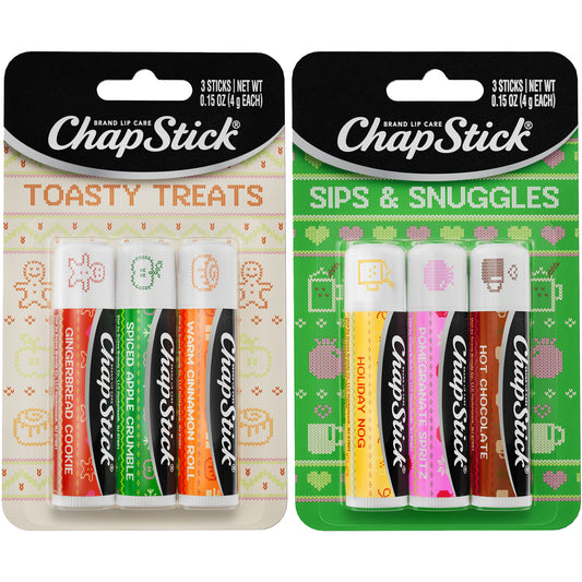 ChapStick Holiday Lip Balm Packs, Sips & Snuggles + Toasty Treats (6 Sticks), Stocking Stuffers