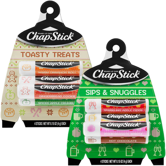 ChapStick Holiday Lip Balm Packs, Sips & Snuggles + Toasty Treats (8 Sticks), Stocking Stuffers