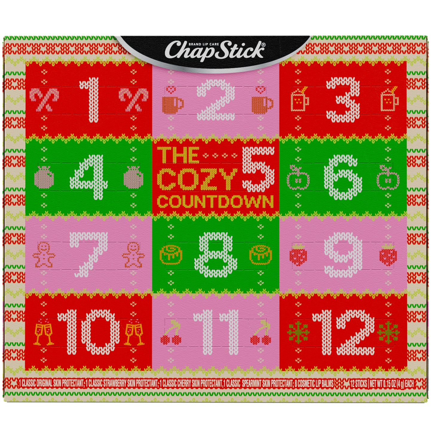 ChapStick Limited Edition 12 Days Advent Calendar Lip Balm Holiday Gift Set, (12 Sticks)