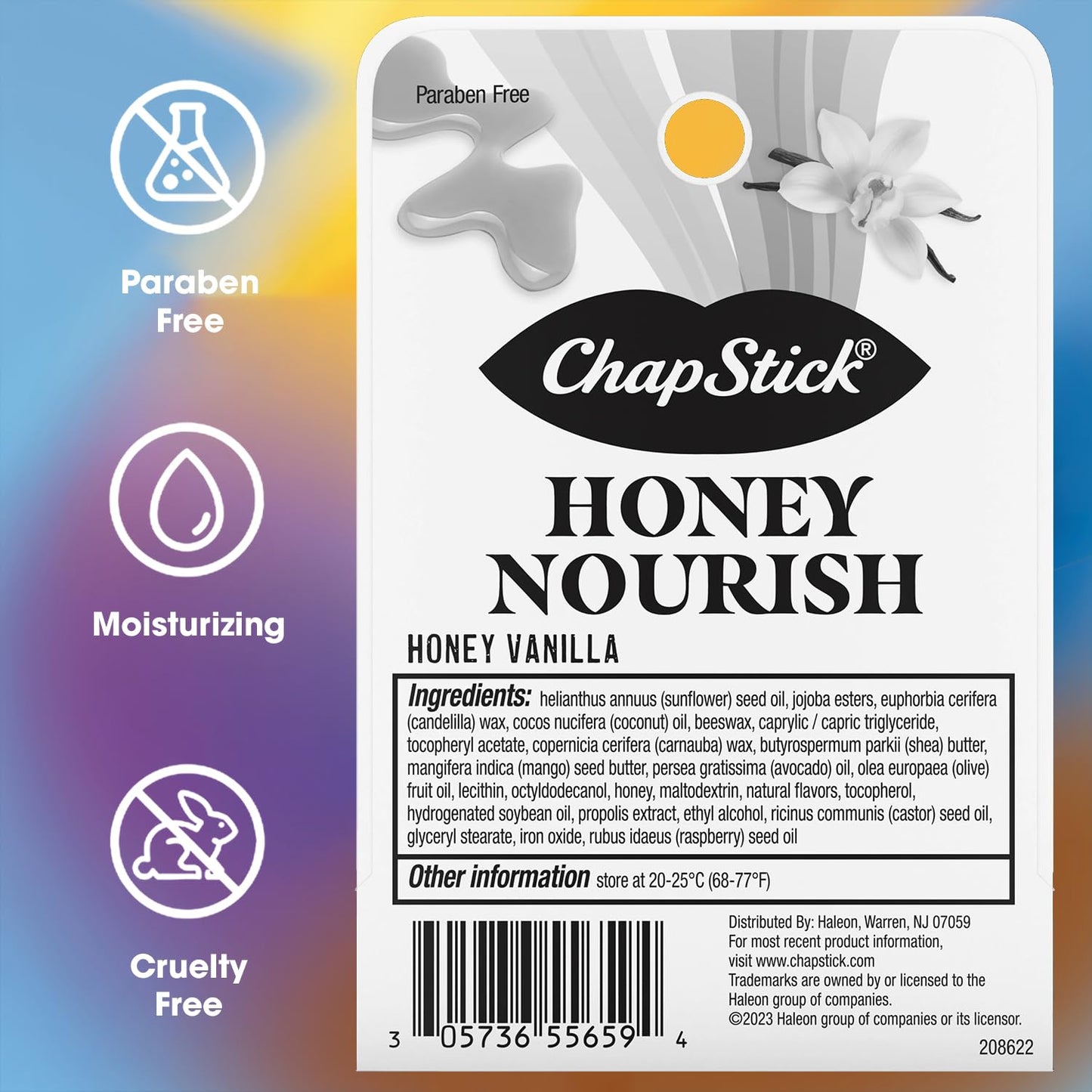 ChapStick Honey Nourish Vanilla, Single Packs (3 Count) – Honey Vanilla, Stocking Stuffers, .15 Oz Ea