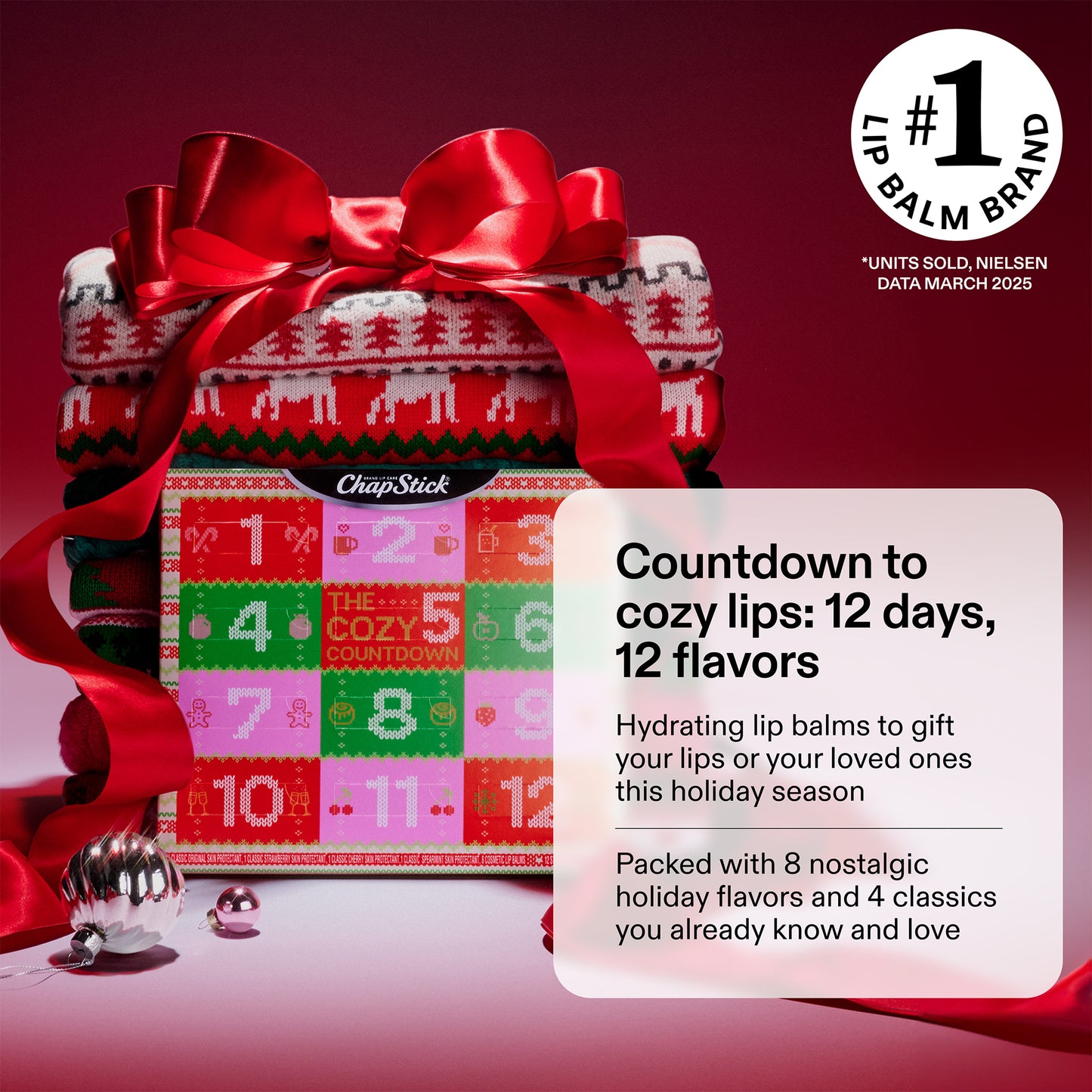 ChapStick Limited Edition 12 Days Advent Calendar Lip Balm Holiday Gift Set, (12 Sticks)