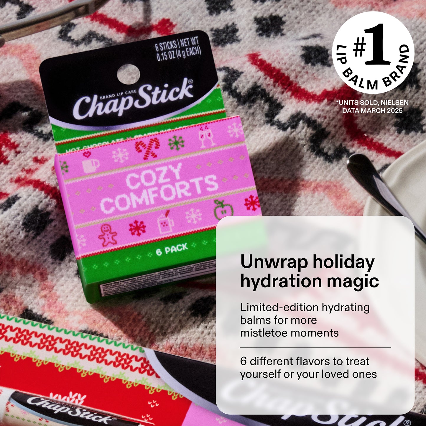 ChapStick Cozy Comforts Holiday Lip Balm Packs (12 Sticks), Stocking Stuffer