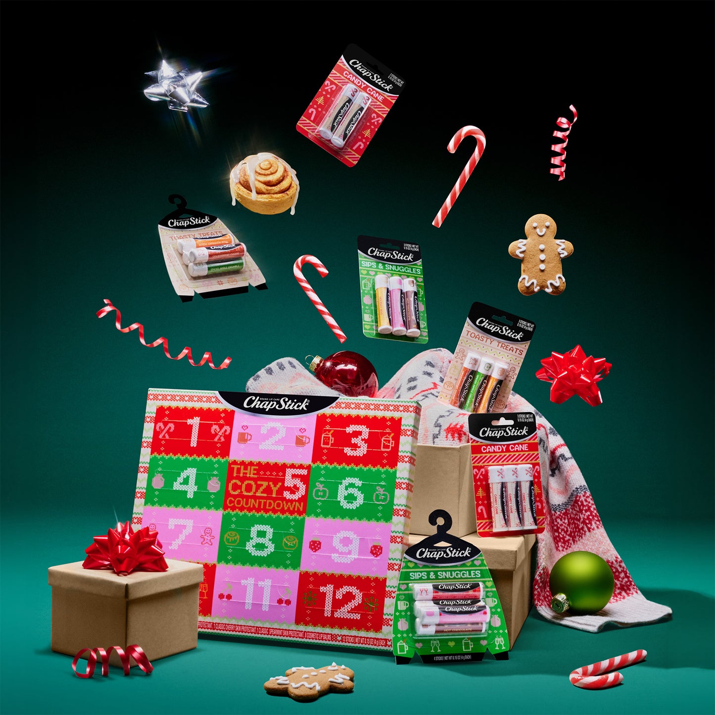 ChapStick Limited Edition 12 Days Advent Calendar Lip Balm Holiday Gift Set, (12 Sticks)