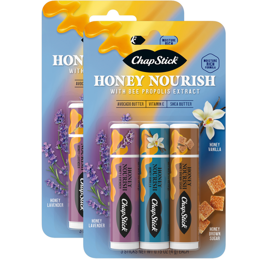 ChapStick Honey Nourish Variety 3-Packs (2 Count) – Honey Lavender, Honey Vanilla, and Honey Brown Sugar, Stocking Stuffers, .15 Oz Ea