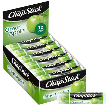 ChapStick Lip Balm, Green Apple, 12-Count in 1 Box – Sweet & Tangy Lip Moisturizer, Christmas Gifts, Stocking Stuffers, .15 Oz Ea