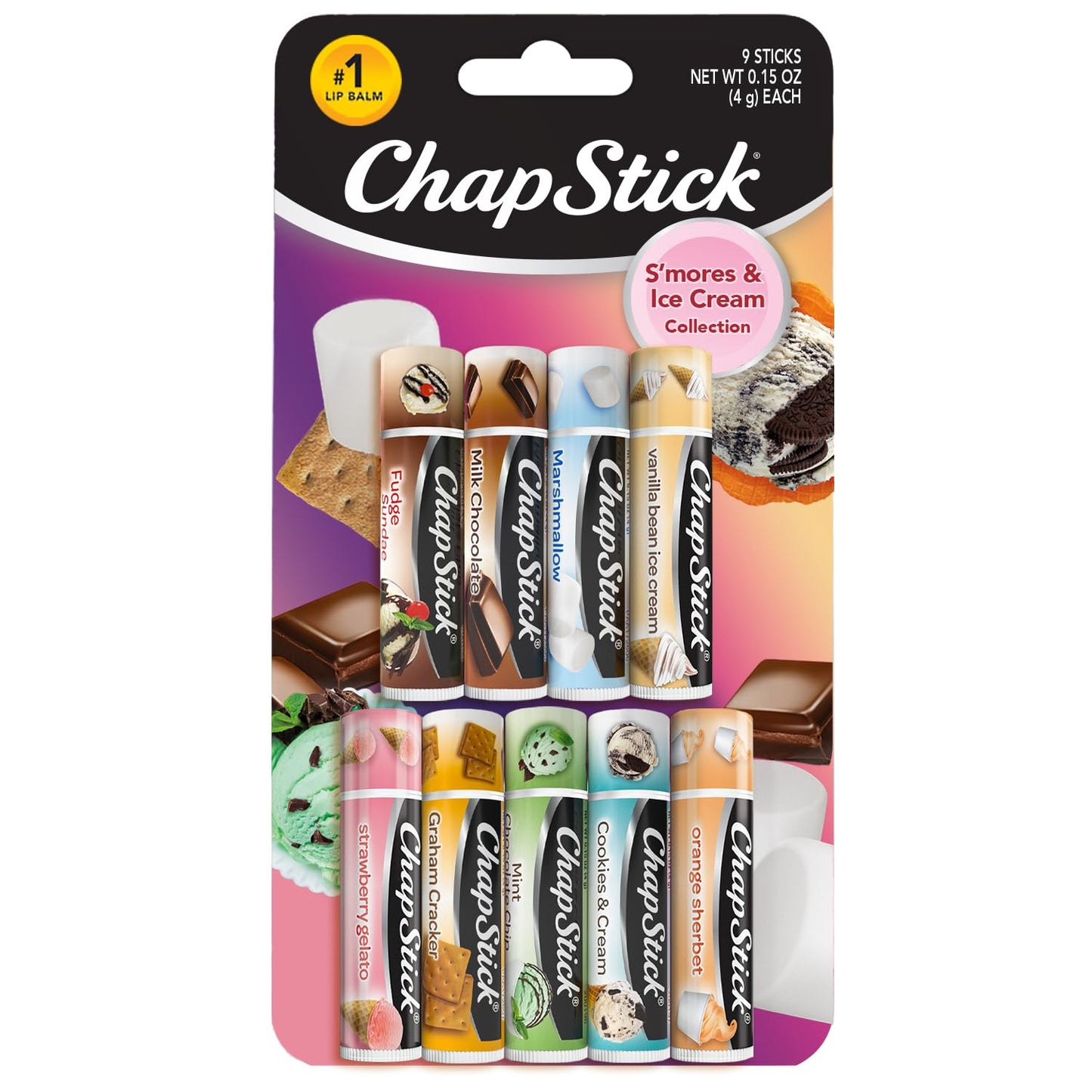 ChapStick Sweet Treat Lip Balm Variety 3-Packs (3 Count) – S’Mores and Ice Cream Lip Balm Collections, Stocking Stuffers, 0.15 Ea