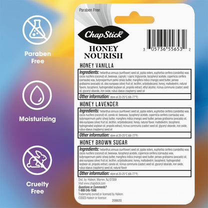 ChapStick Honey Nourish Variety 3-Packs (2 Count) – Honey Lavender, Honey Vanilla, and Honey Brown Sugar, Stocking Stuffers, .15 Oz Ea