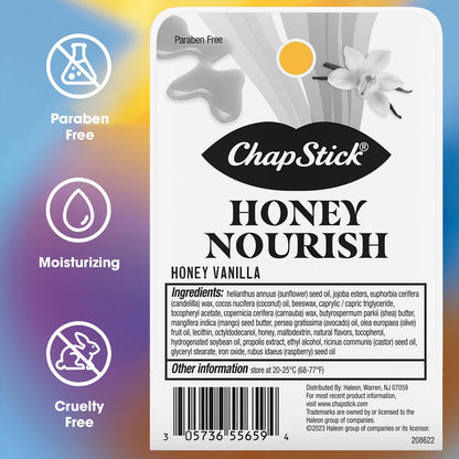 ChapStick Honey Nourish Vanilla, Single Packs (3 Count) – Honey Vanilla, Stocking Stuffers, .15 Oz Ea