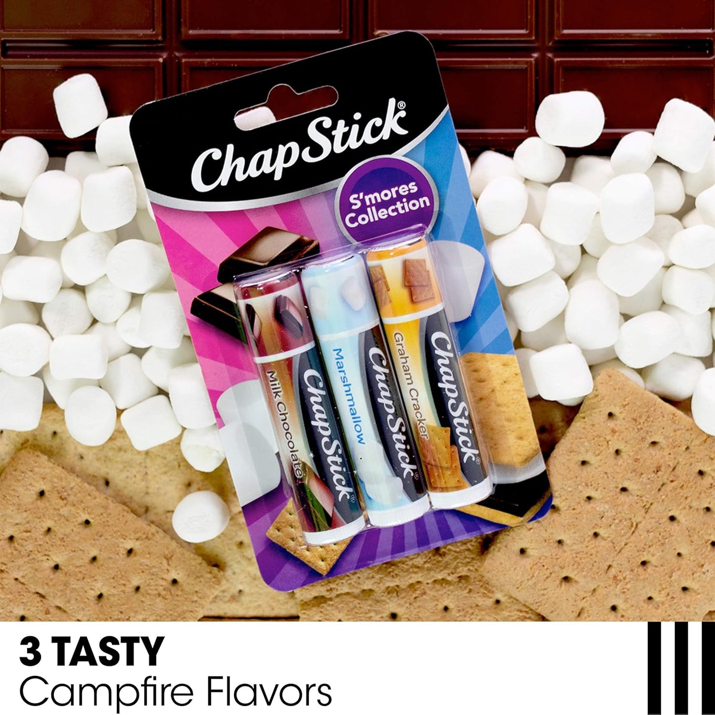 ChapStick Sweet Treat Lip Balm Variety 3-Packs (3 Count) – S’Mores and Ice Cream Lip Balm Collections, Stocking Stuffers, 0.15 Ea