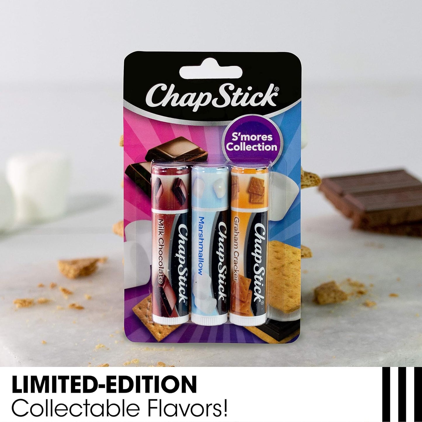 ChapStick Sweet Treat Lip Balm Variety 3-Packs (3 Count) – S’Mores and Ice Cream Lip Balm Collections, Stocking Stuffers, 0.15 Ea