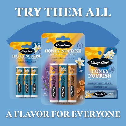 ChapStick Honey Nourish Variety 3-Packs (2 Count) – Honey Lavender, Honey Vanilla, and Honey Brown Sugar, Stocking Stuffers, .15 Oz Ea