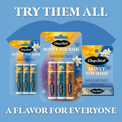 ChapStick Honey Nourish Vanilla, Single Packs (3 Count) – Honey Vanilla, Stocking Stuffers, .15 Oz Ea
