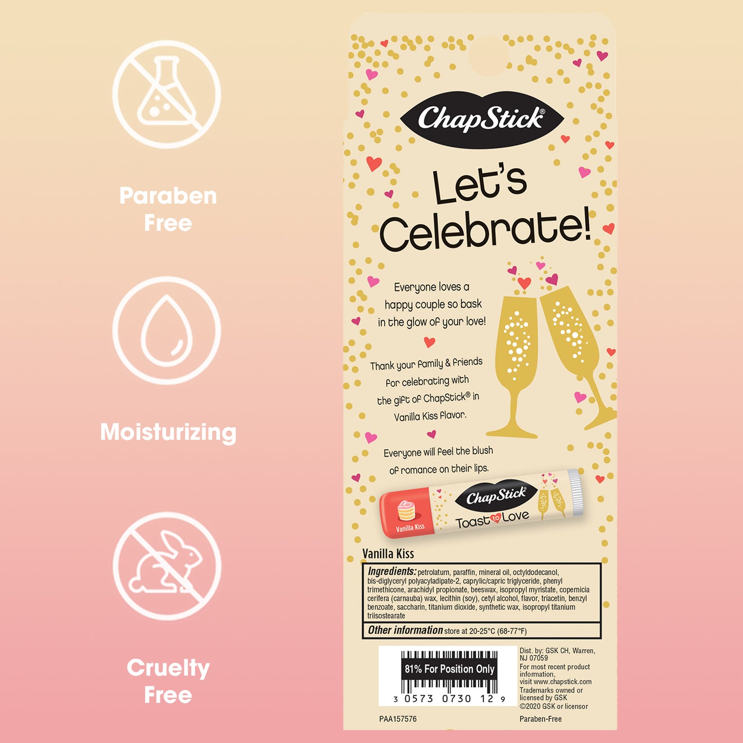 ChapStick Toast to Love Party Favor Lip Balm Pack, Vanilla Kiss, Engagement & Wedding Party Favors, Gift Pack (10 Sticks)